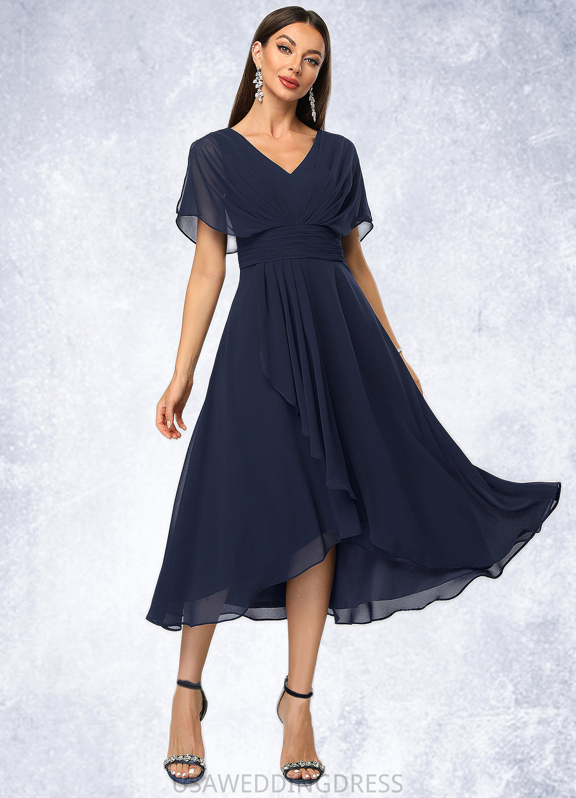 Lily A-line V-Neck Asymmetrical Chiffon Cocktail Dress With Cascading Ruffles DSP0022263