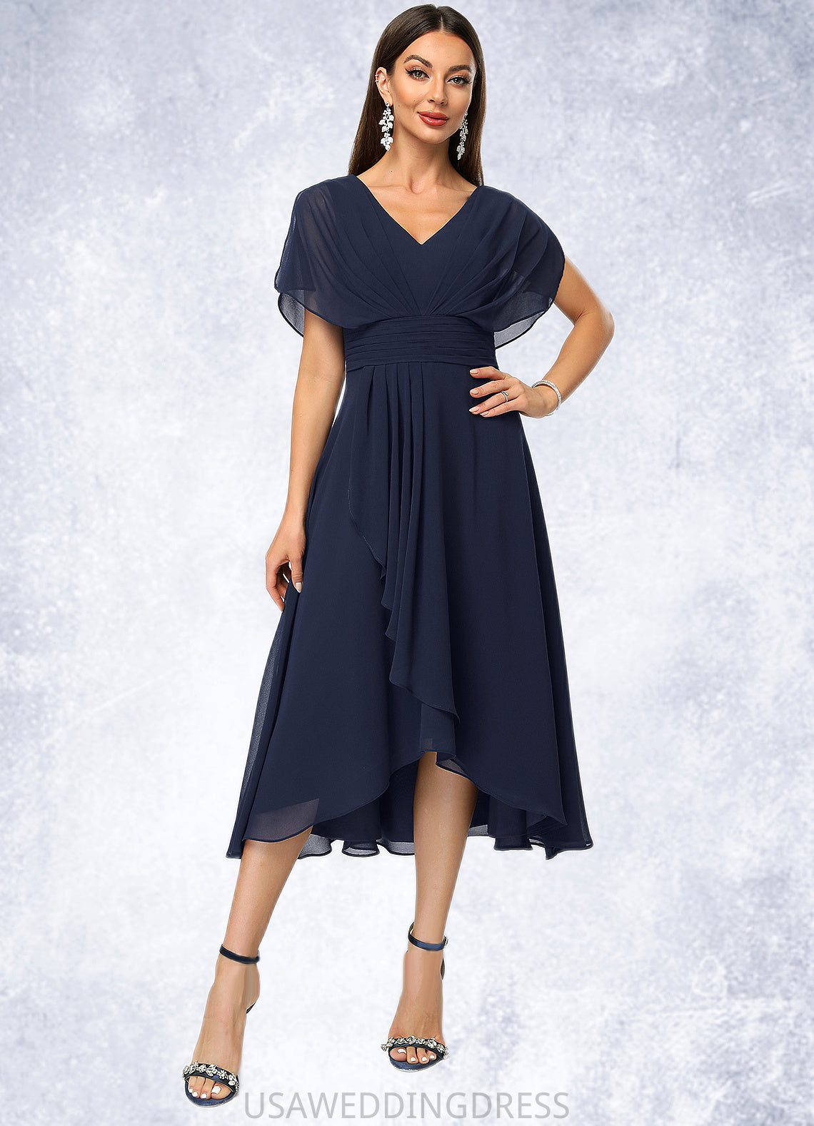 Lily A-line V-Neck Asymmetrical Chiffon Cocktail Dress With Cascading Ruffles DSP0022263