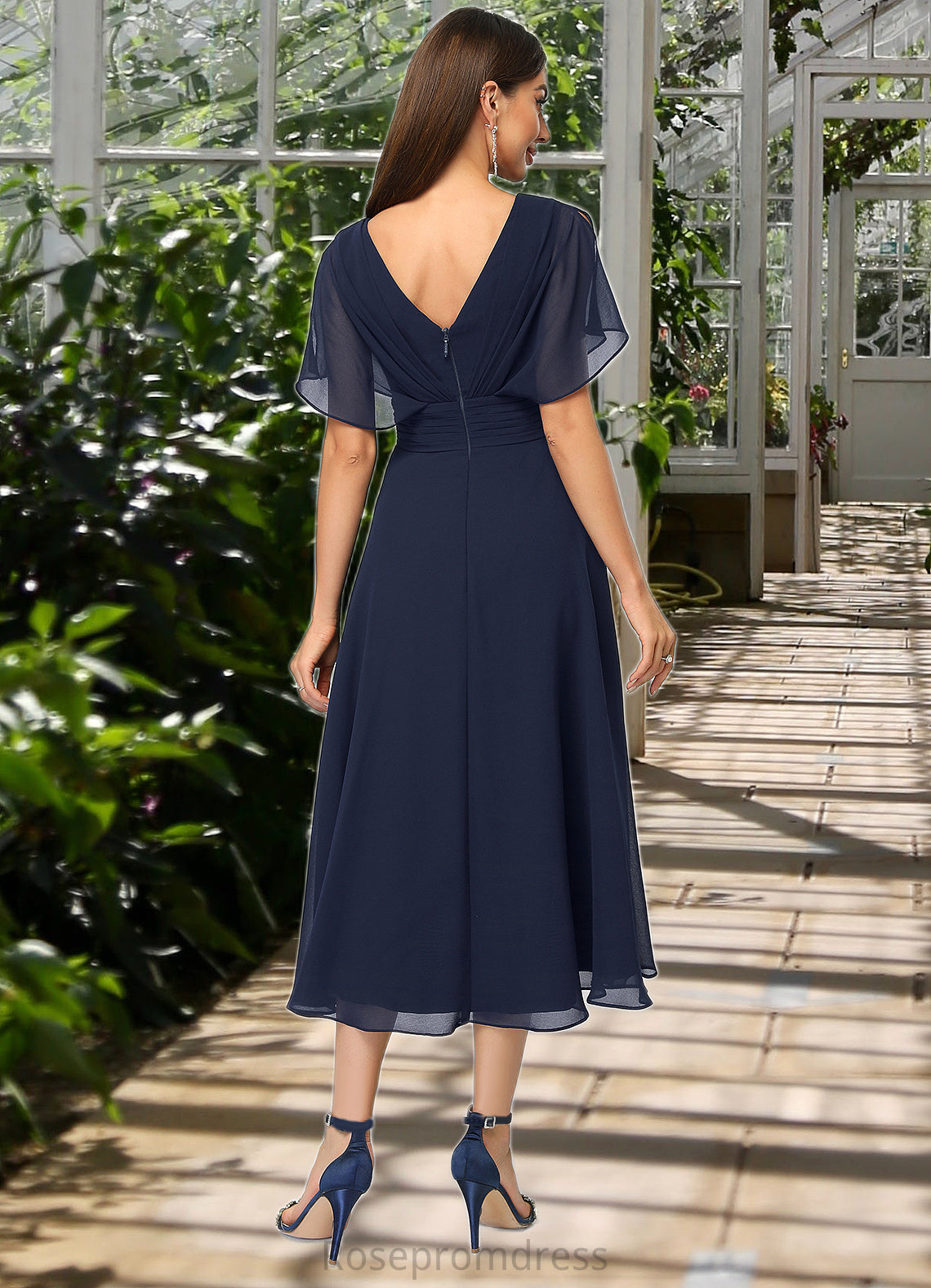 Krystal A-line V-Neck Asymmetrical Chiffon Cocktail Dress With Cascading Ruffles SRSP0022263