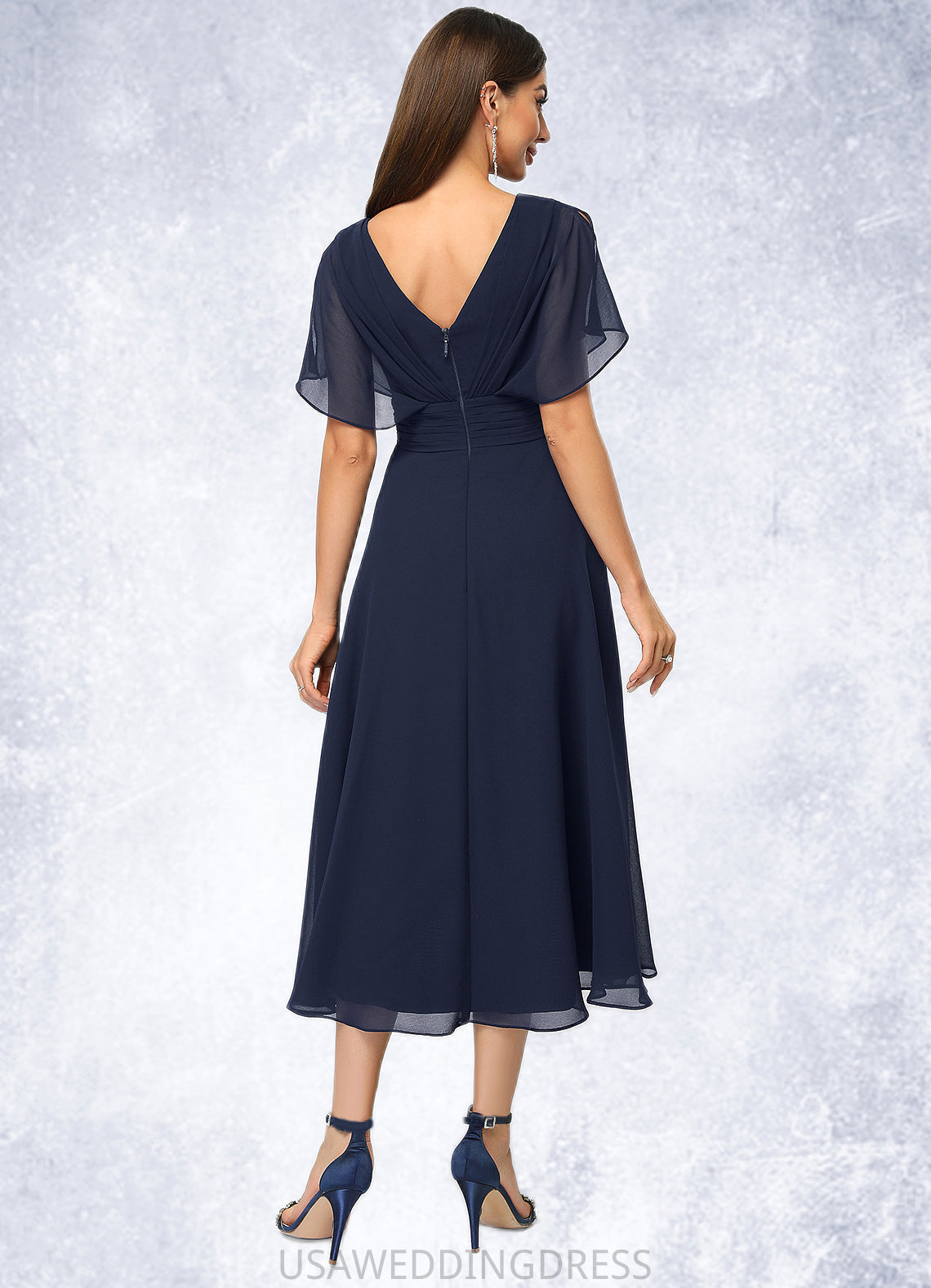 Lily A-line V-Neck Asymmetrical Chiffon Cocktail Dress With Cascading Ruffles DSP0022263