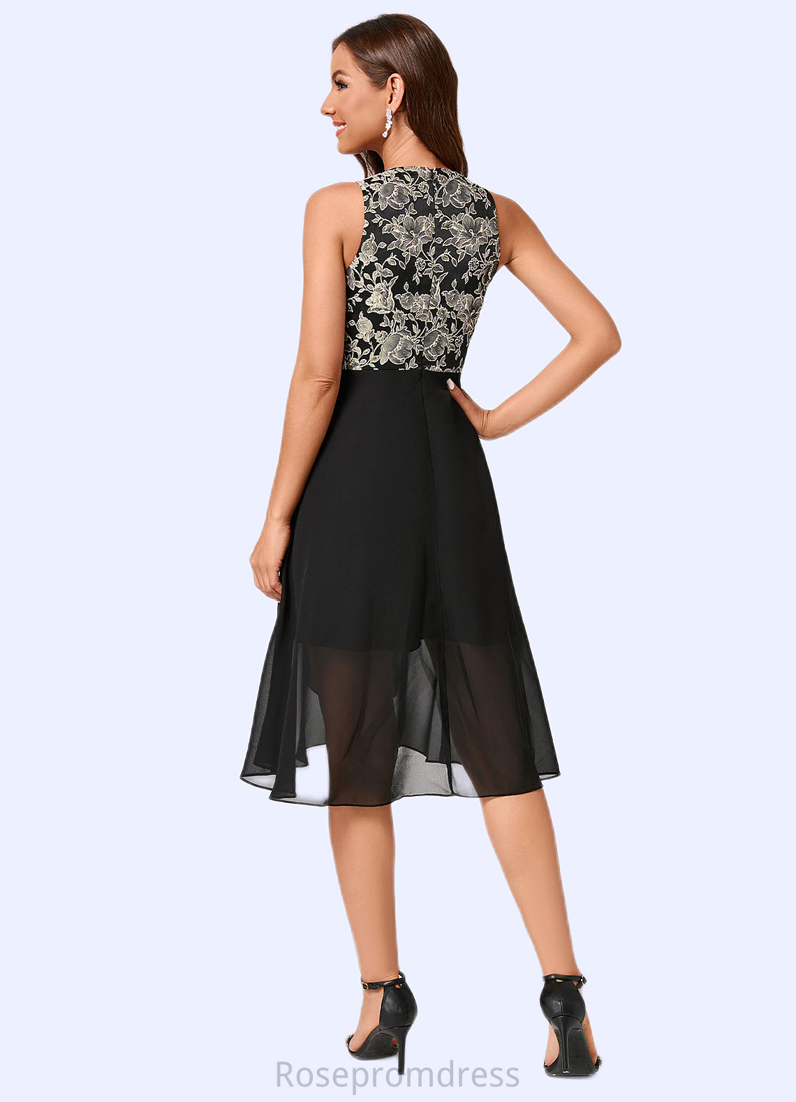 Lea A-line Scoop Asymmetrical Chiffon Jacquard Cocktail Dress With Flower SRSP0022273