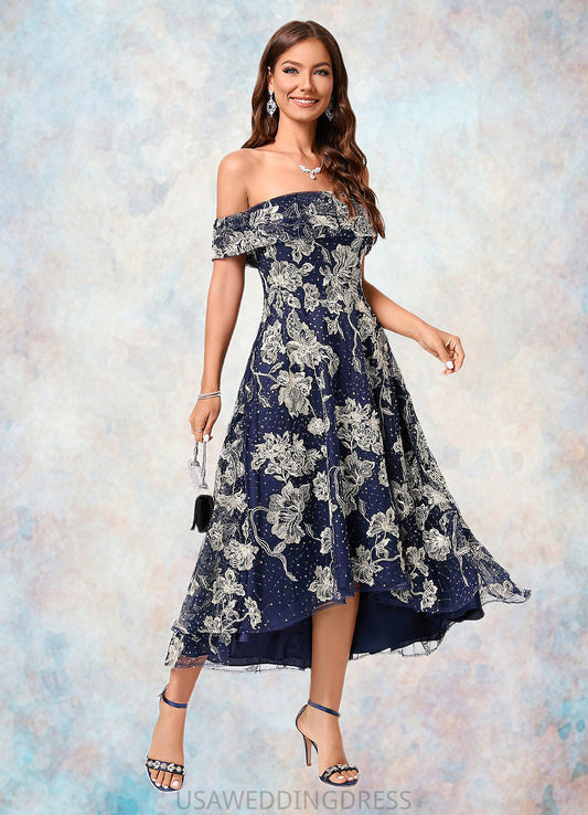 EmeryPiper A-line Off the Shoulder Asymmetrical Lace Sequin Cocktail Dress With Sequins DSP0022274