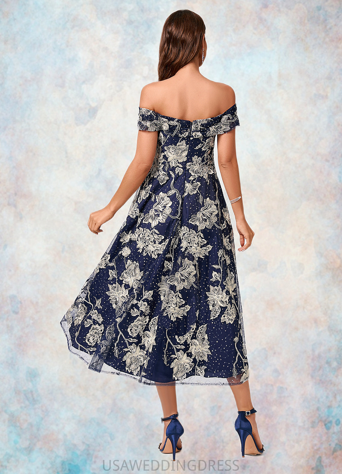 EmeryPiper A-line Off the Shoulder Asymmetrical Lace Sequin Cocktail Dress With Sequins DSP0022274