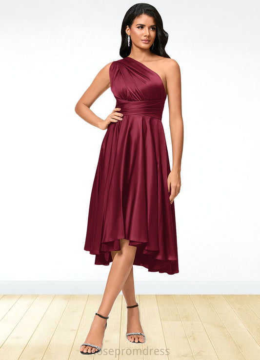 Rylie A-line Halter One Shoulder V-Neck Asymmetrical Silky Satin Cocktail Dress With Ruffle SRSP0022280