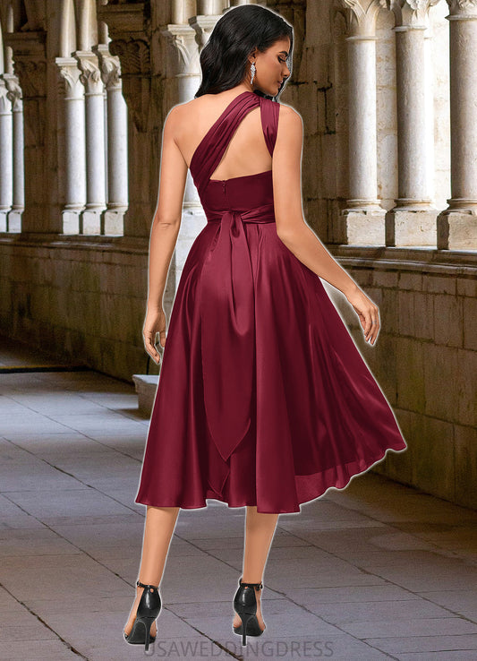 Aniyah A-line Halter One Shoulder V-Neck Asymmetrical Silky Satin Cocktail Dress With Ruffle DSP0022280