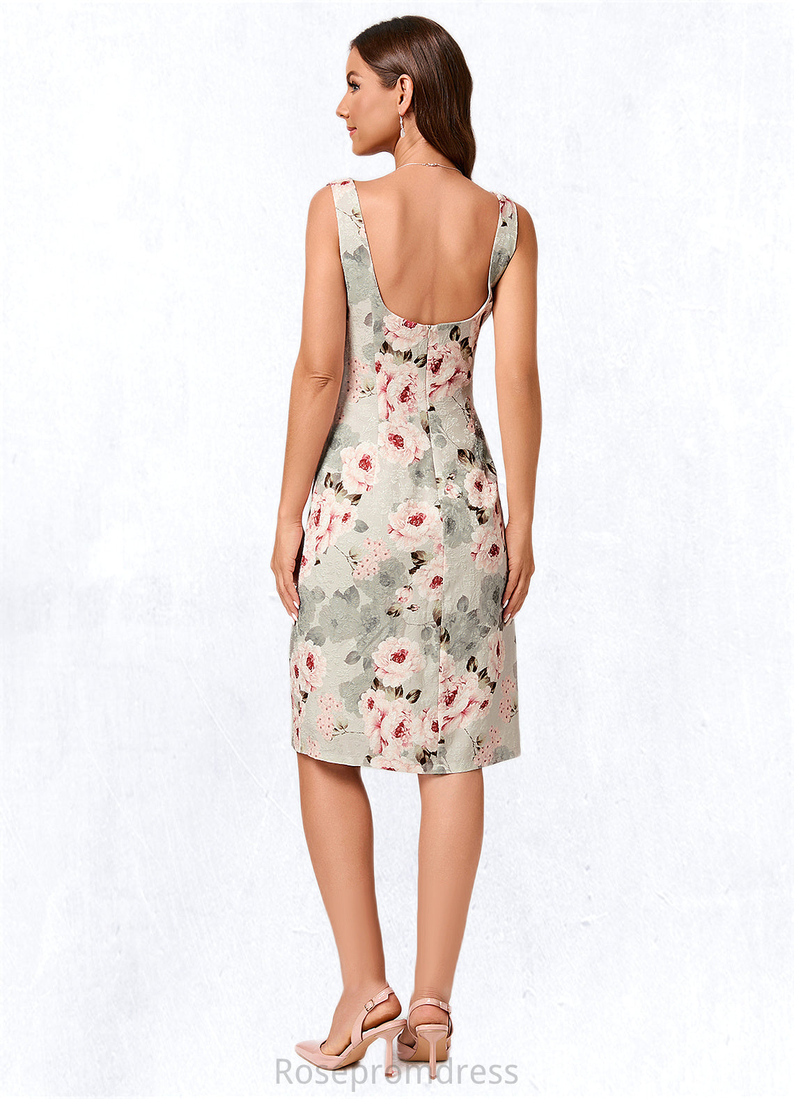 Makenzie Sheath/Column Square Knee-Length Polyester Cocktail Dress With Flower SRSP0022283