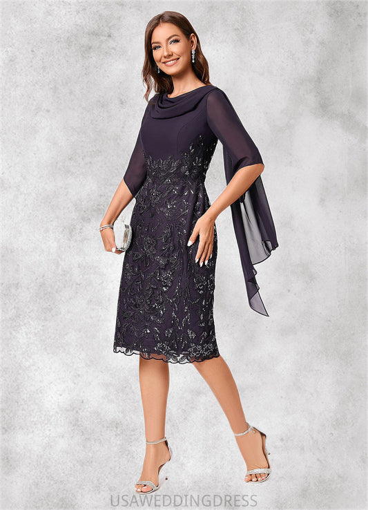 Janice Sheath/Column Cowl Knee-Length Chiffon Lace Cocktail Dress With Ruffle Sequins DSP0022287