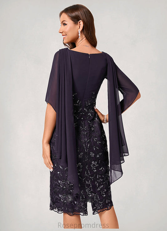 Heidy Sheath/Column Cowl Knee-Length Chiffon Lace Cocktail Dress With Ruffle Sequins SRSP0022287