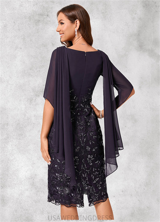 Janice Sheath/Column Cowl Knee-Length Chiffon Lace Cocktail Dress With Ruffle Sequins DSP0022287