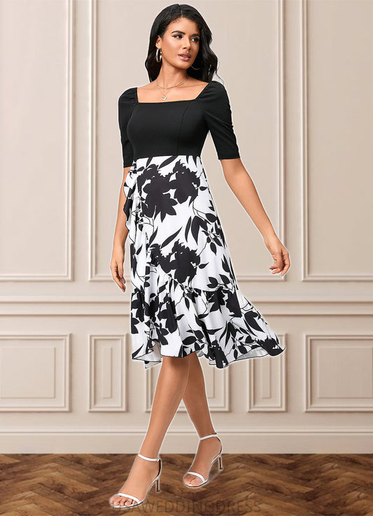 Amiya A-line Square Asymmetrical Polyester Cocktail Dress With Cascading Ruffles DSP0022292