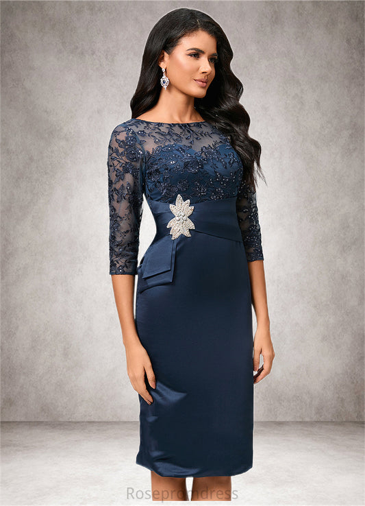 Amya Bodycon Scoop Knee-Length Lace Satin Cocktail Dress With Sequins SRSP0022295