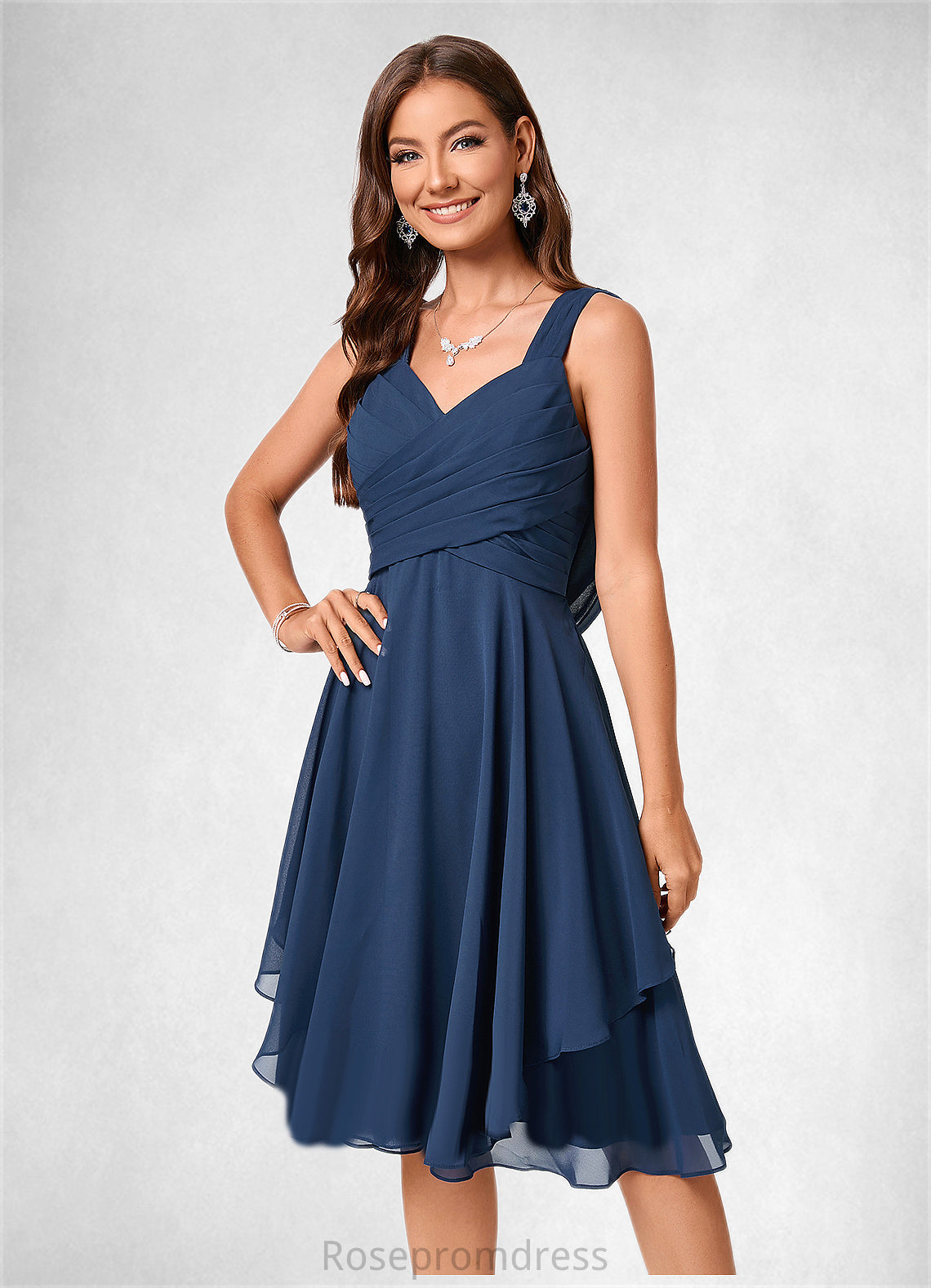 Leia A-line V-Neck Knee-Length Chiffon Cocktail Dress SRSP0022303