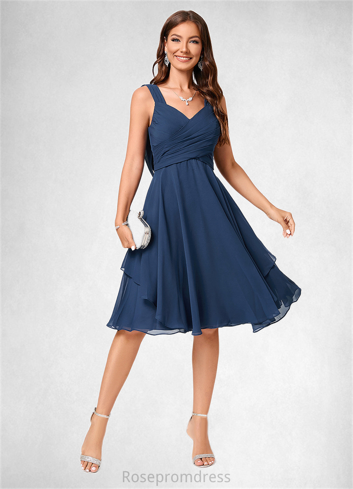 Leia A-line V-Neck Knee-Length Chiffon Cocktail Dress SRSP0022303