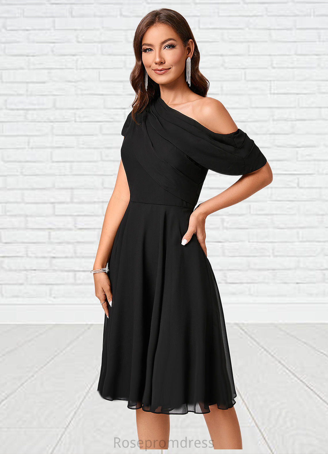 Ayanna A-line One Shoulder Knee-Length Chiffon Cocktail Dress With Ruffle SRSP0022309