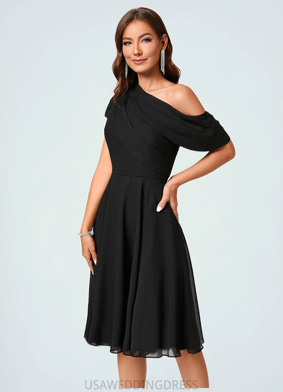 Lindsay A-line One Shoulder Knee-Length Chiffon Cocktail Dress With Ruffle DSP0022309