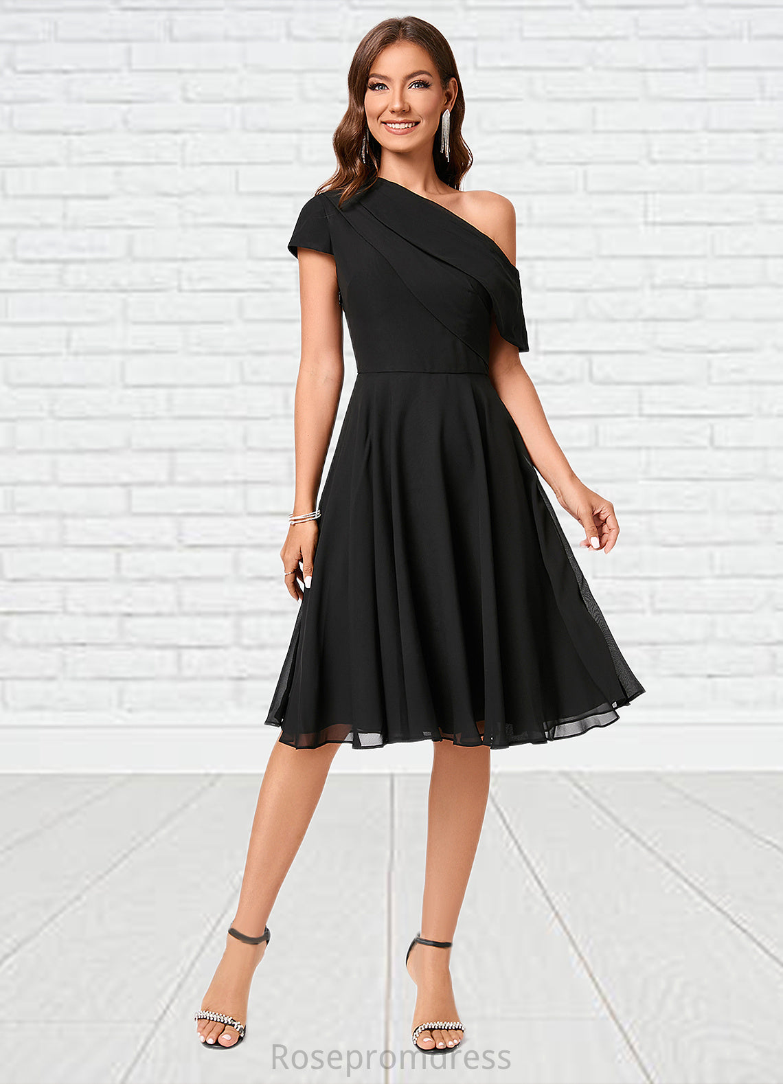 Ayanna A-line One Shoulder Knee-Length Chiffon Cocktail Dress With Ruffle SRSP0022309