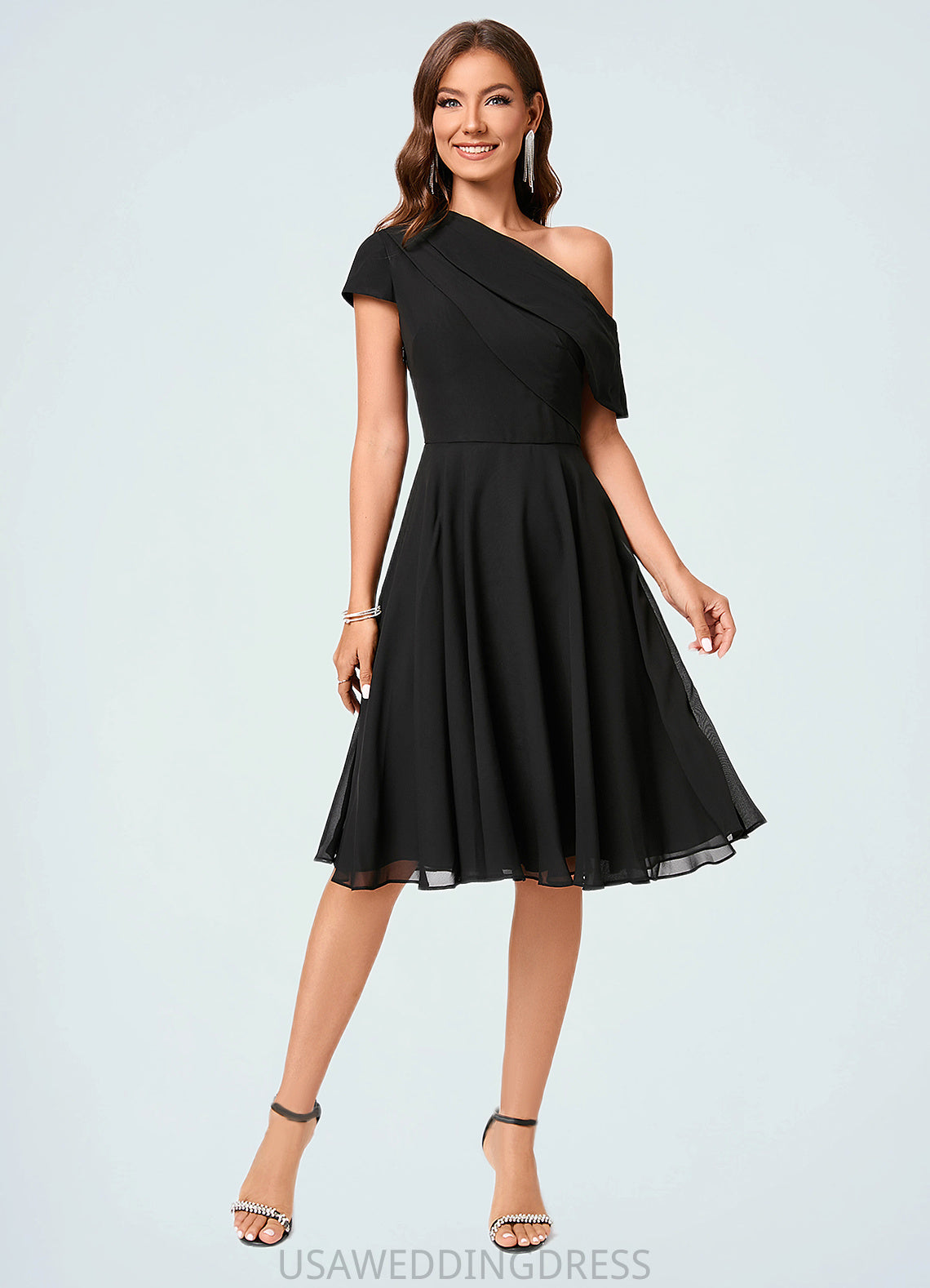 Lindsay A-line One Shoulder Knee-Length Chiffon Cocktail Dress With Ruffle DSP0022309