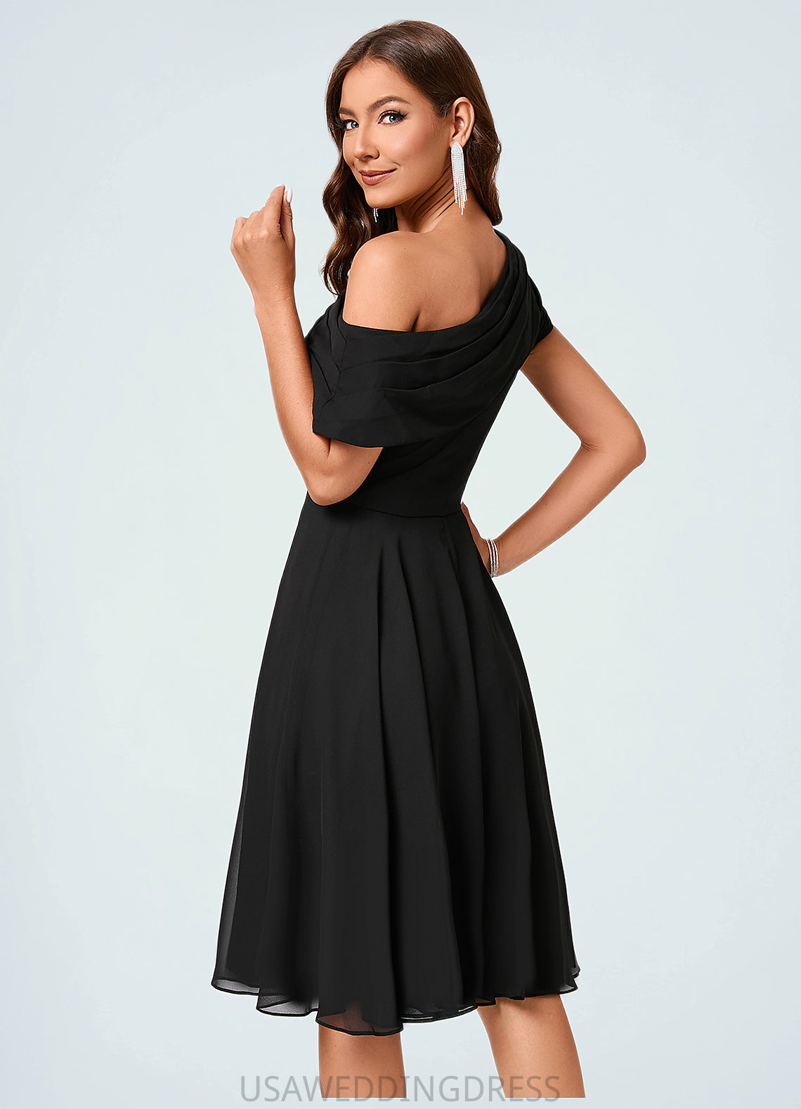 Lindsay A-line One Shoulder Knee-Length Chiffon Cocktail Dress With Ruffle DSP0022309