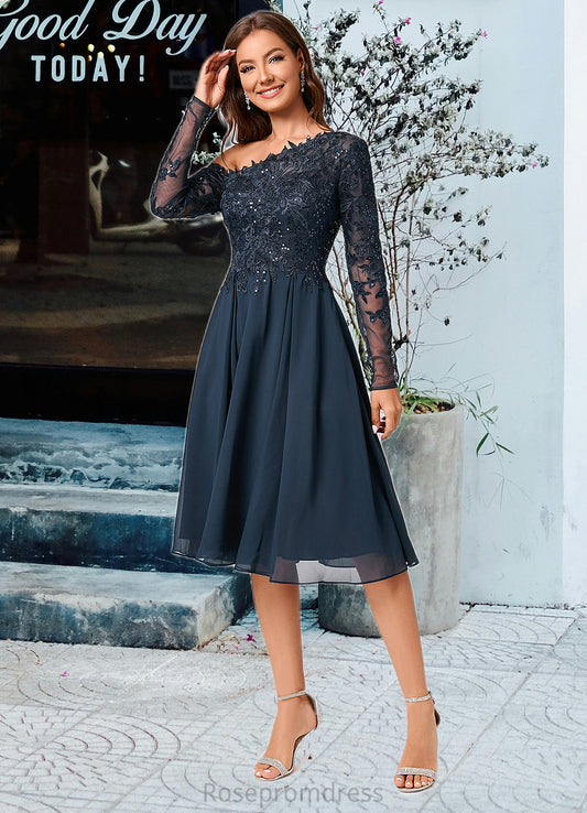 Ashley A-line One Shoulder Knee-Length Chiffon Lace Sequin Cocktail Dress With Sequins SRSP0022310