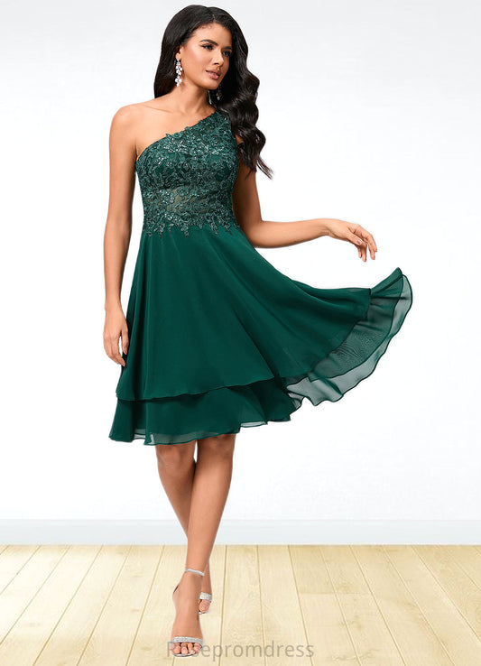 Abby A-line One Shoulder Knee-Length Chiffon Lace Cocktail Dress With Sequins SRSP0022313