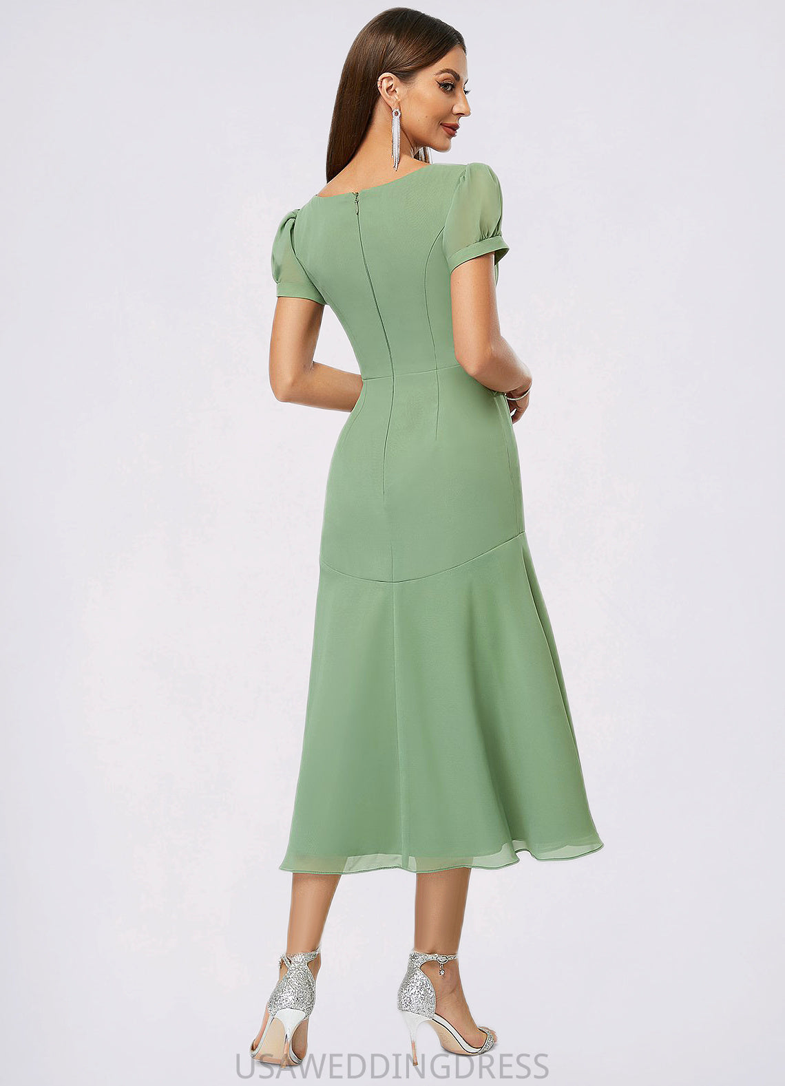 Karly Trumpet/Mermaid V-Neck Tea-Length Chiffon Cocktail Dress With Pleated DSP0022315