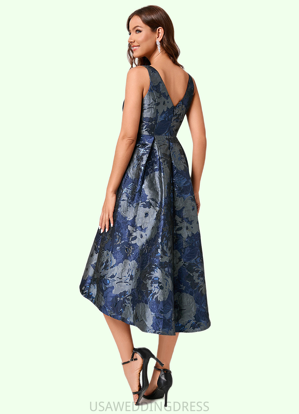 Maliyah A-line V-Neck Asymmetrical Jacquard Cocktail Dress With Flower DSP0022321