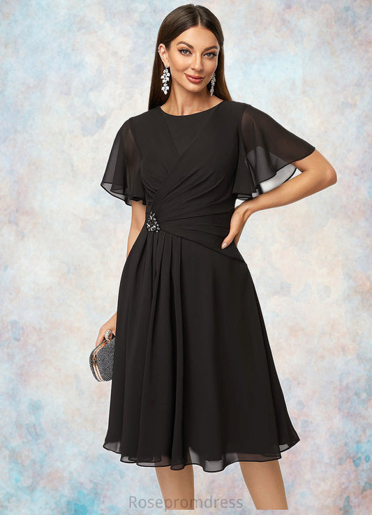 Kennedi A-line Scoop Knee-Length Chiffon Cocktail Dress With Beading Pleated SRSP0022336