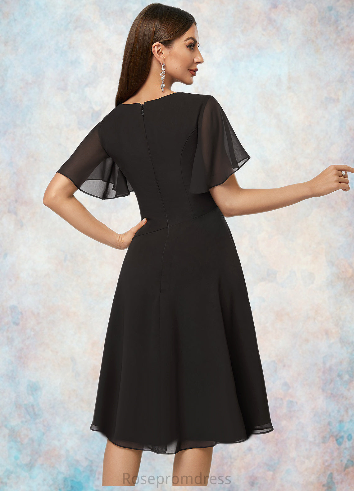 Kennedi A-line Scoop Knee-Length Chiffon Cocktail Dress With Beading Pleated SRSP0022336