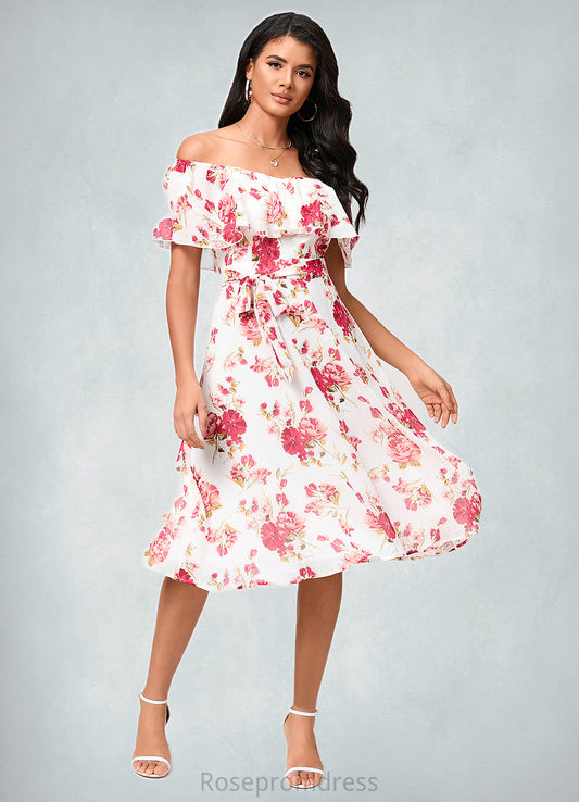 Kaitlyn A-line Off the Shoulder Knee-Length Chiffon Cocktail Dress With Bow SRSP0022337
