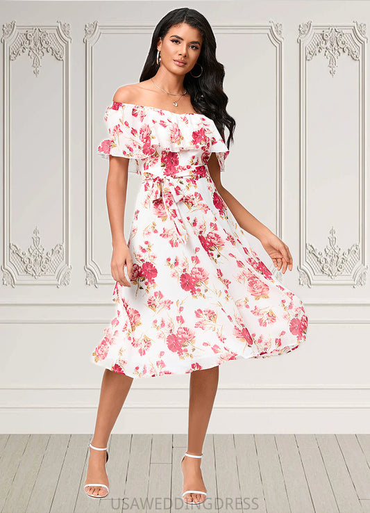 Lucia A-line Off the Shoulder Knee-Length Chiffon Cocktail Dress With Bow DSP0022337