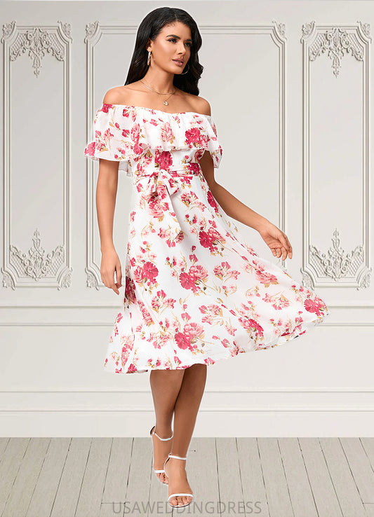Lucia A-line Off the Shoulder Knee-Length Chiffon Cocktail Dress With Bow DSP0022337