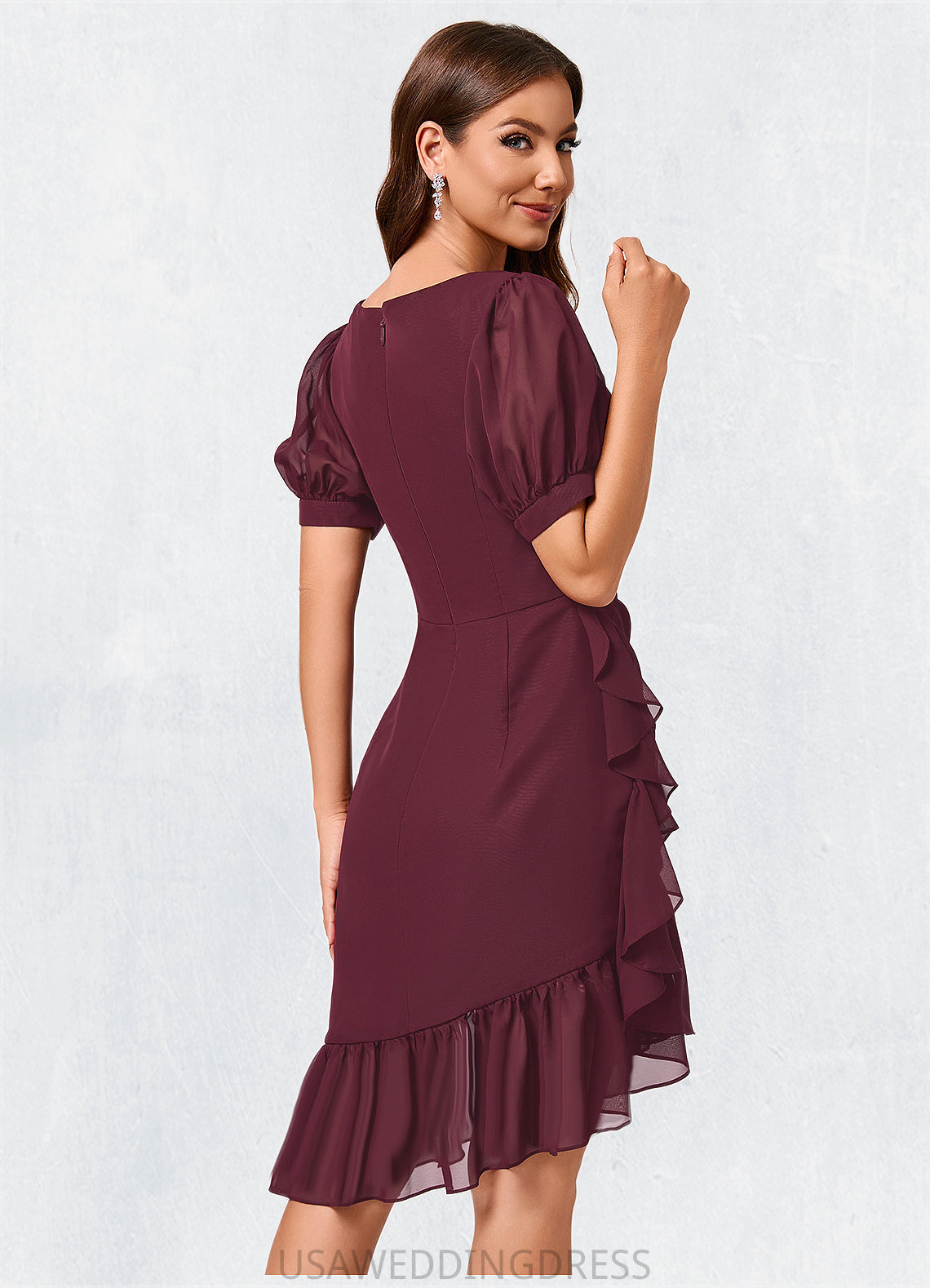 Mallory Sheath/Column V-Neck Asymmetrical Chiffon Cocktail Dress With Cascading Ruffles Ruffle DSP0022339