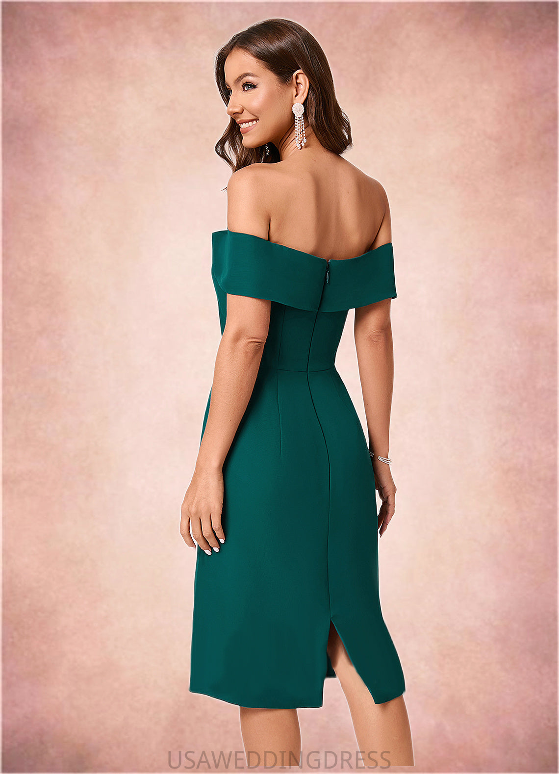 Shania Sheath/Column Off the Shoulder Knee-Length Chiffon Cocktail Dress With Ruffle DSP0022340