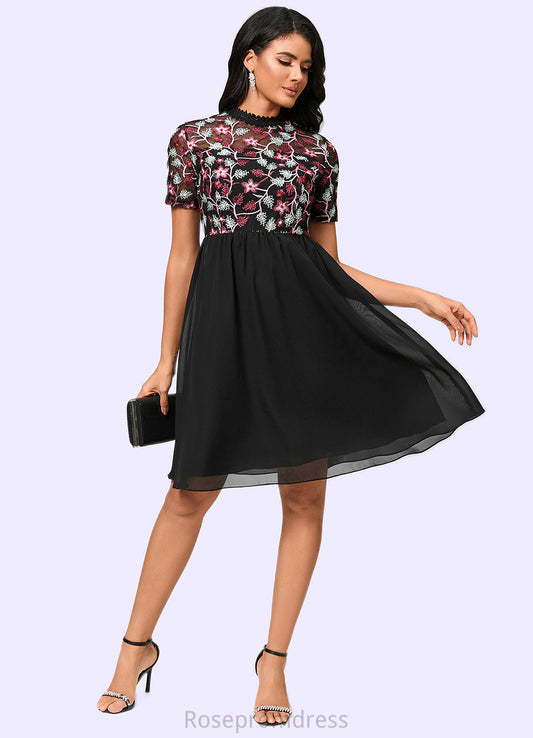 Madilyn A-line High Neck Knee-Length Chiffon Lace Cocktail Dress SRSP0022352