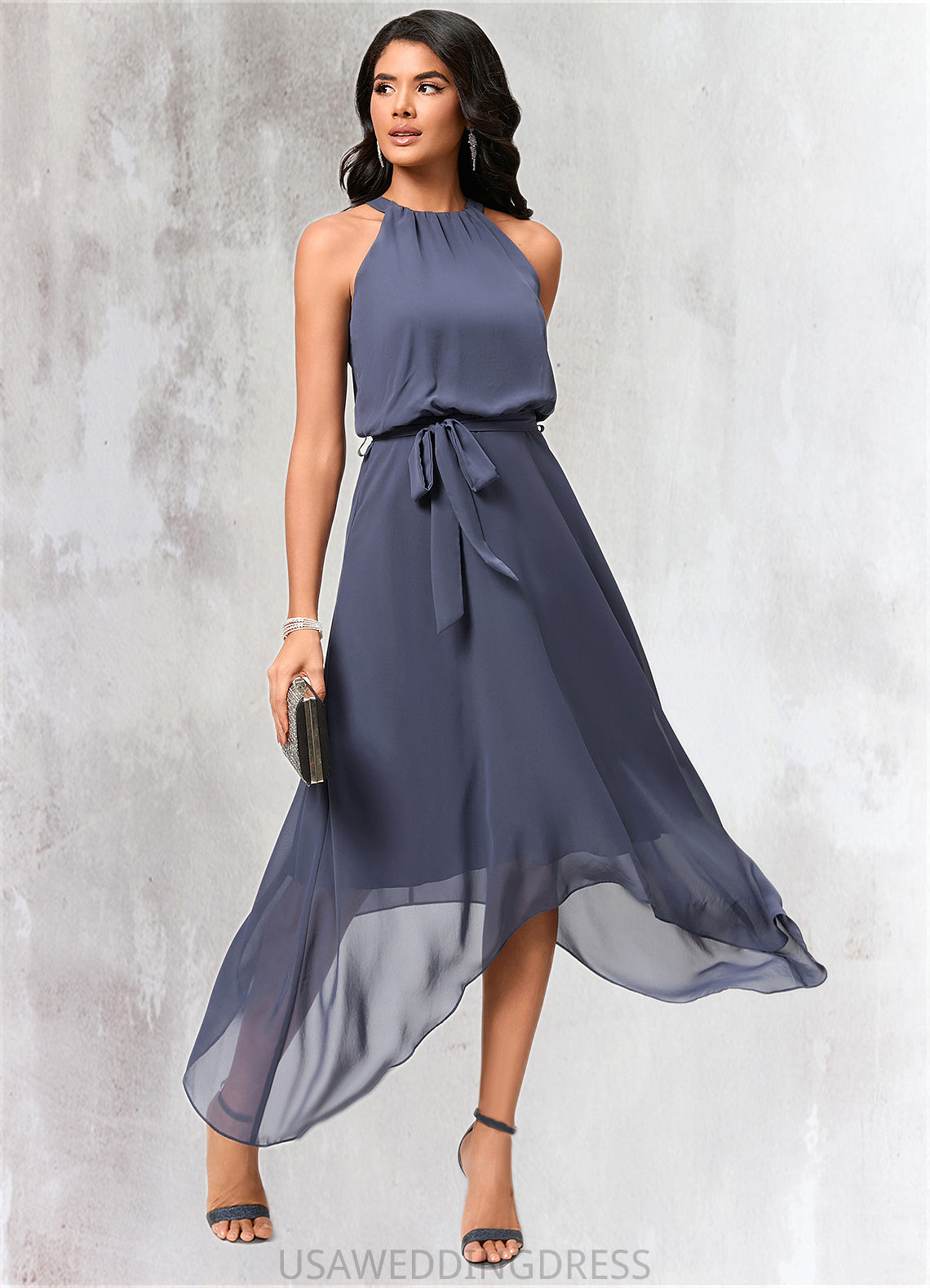 Mariana A-line Scoop Ankle-Length Chiffon Cocktail Dress With Ruffle DSP0022361