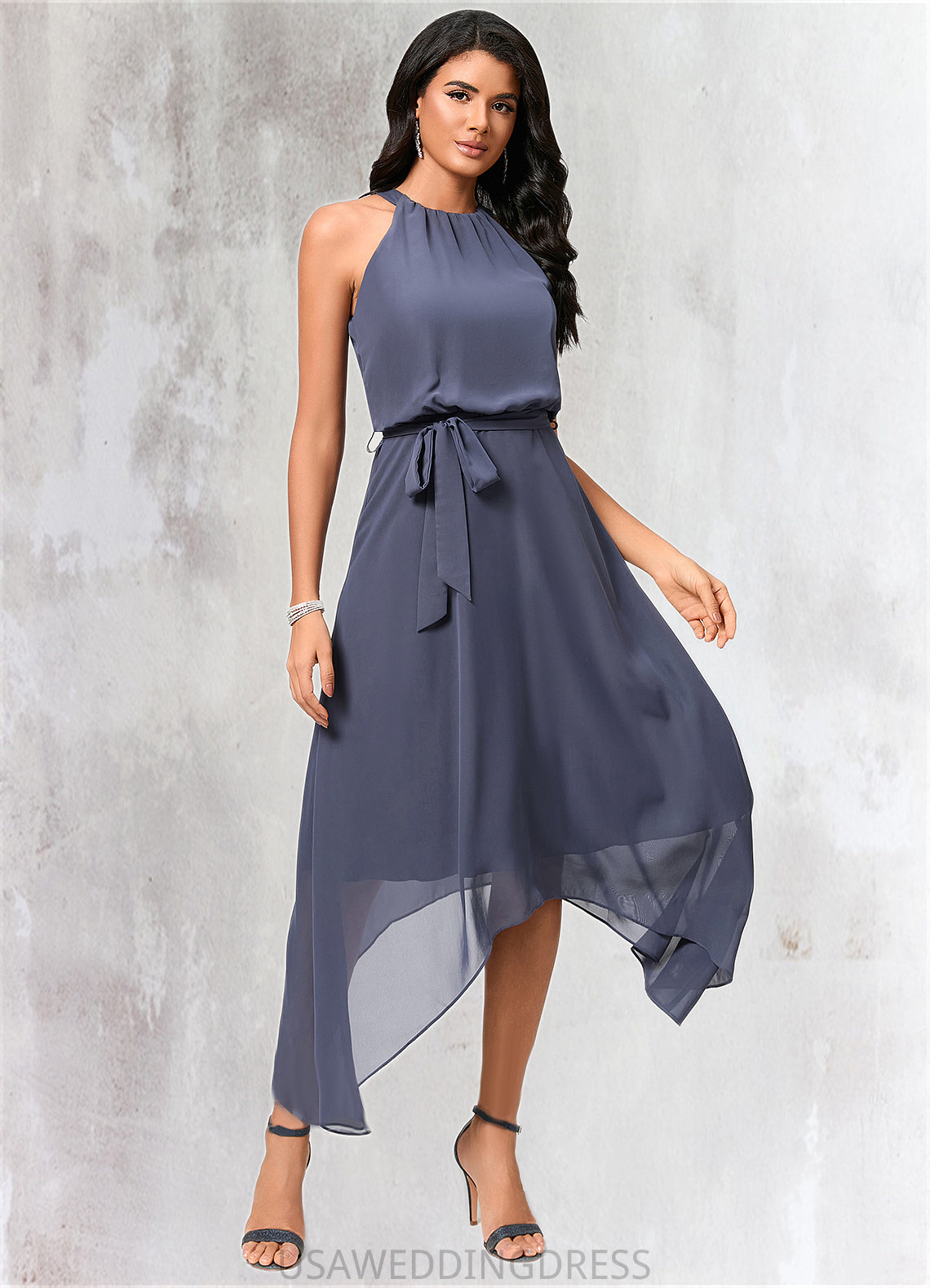 Mariana A-line Scoop Ankle-Length Chiffon Cocktail Dress With Ruffle DSP0022361