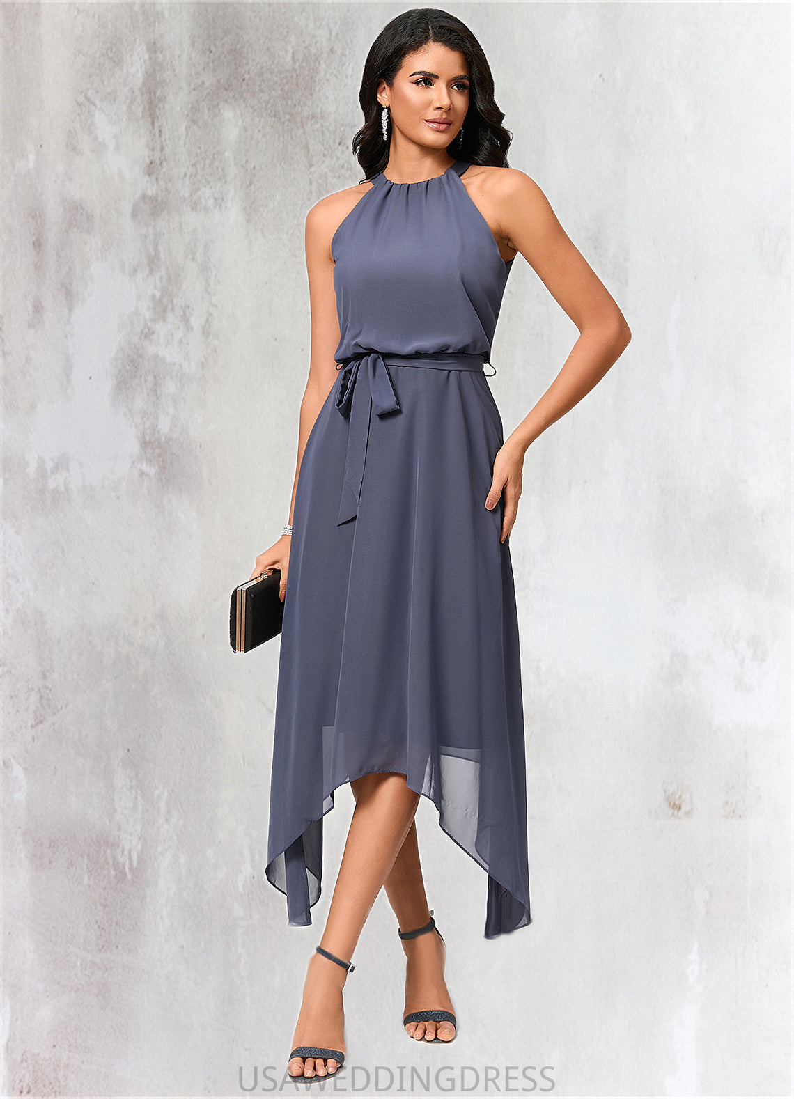 Mariana A-line Scoop Ankle-Length Chiffon Cocktail Dress With Ruffle DSP0022361