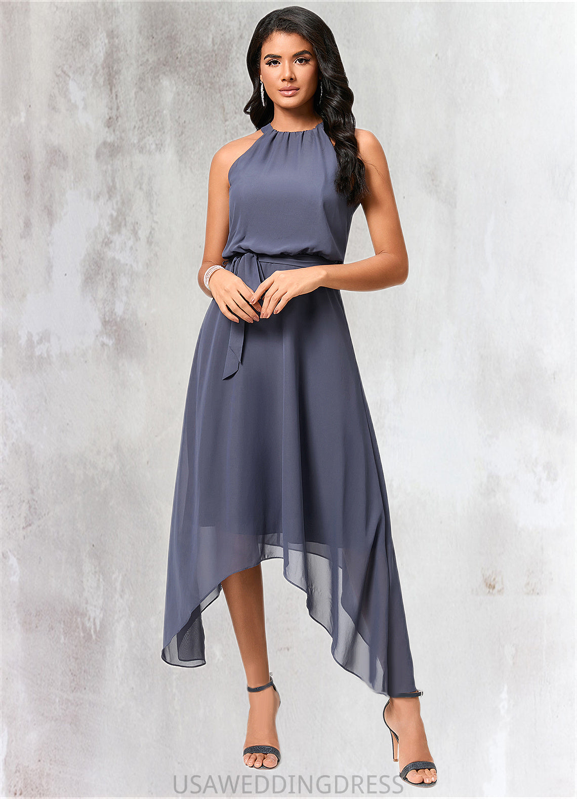 Mariana A-line Scoop Ankle-Length Chiffon Cocktail Dress With Ruffle DSP0022361