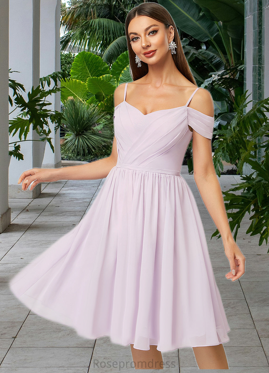Carina A-line V-Neck Knee-Length Chiffon Cocktail Dress With Pleated SRSP0022367