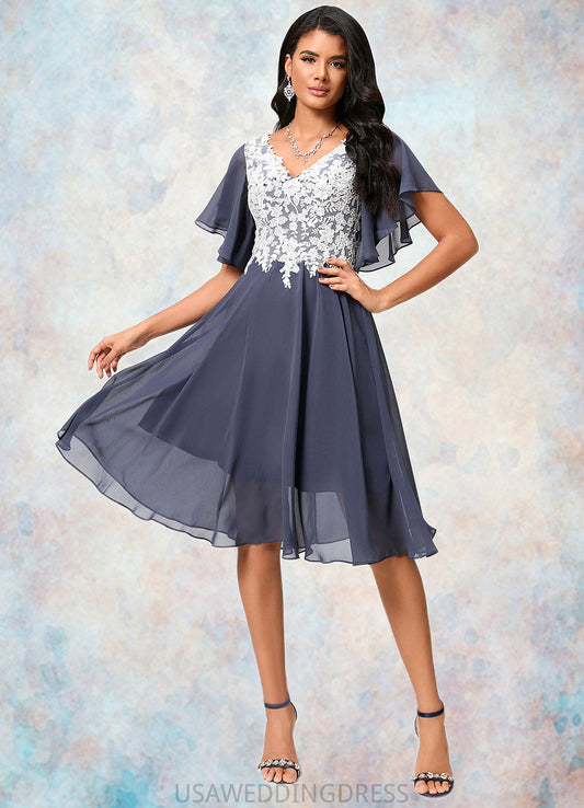 Selena A-line V-Neck Knee-Length Chiffon Lace Cocktail Dress DSP0022376
