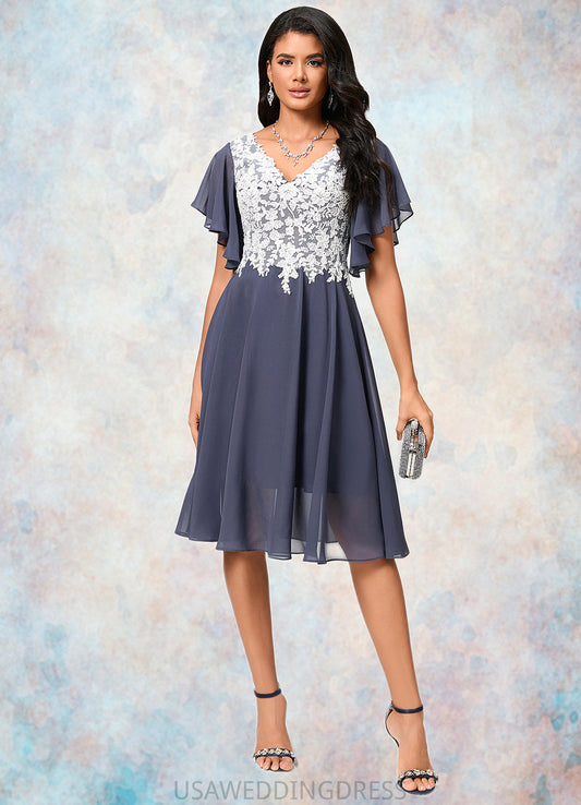 Selena A-line V-Neck Knee-Length Chiffon Lace Cocktail Dress DSP0022376