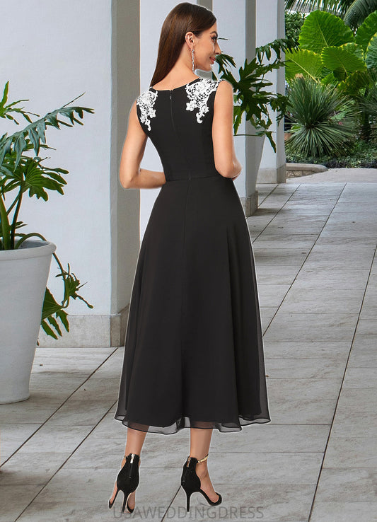 Dahlia A-line V-Neck Tea-Length Chiffon Lace Cocktail Dress With Appliques Lace DSP0022387