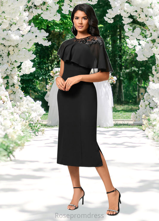 Stacy Sheath/Column Scoop Tea-Length Chiffon Cocktail Dress With Appliques Lace SRSP0022388