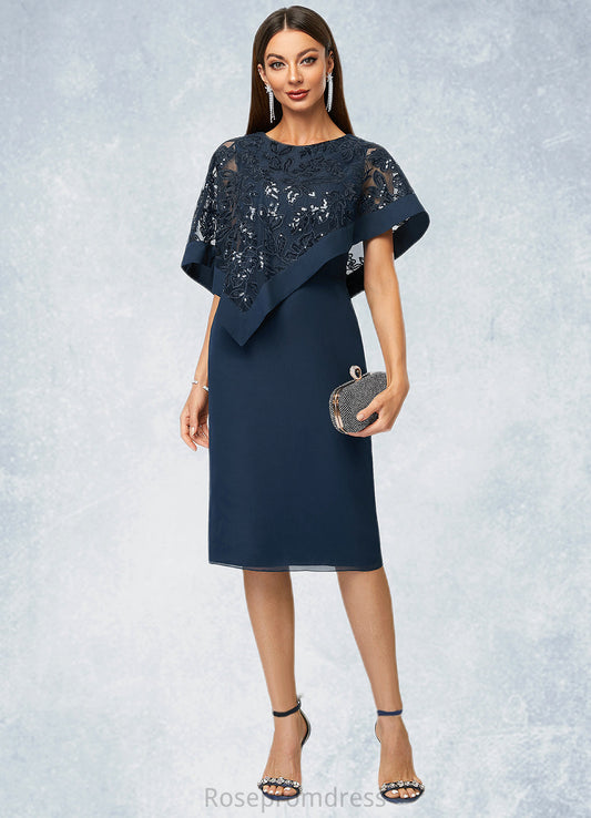 Hedda Sheath/Column Scoop Knee-Length Chiffon Lace Cocktail Dress With Sequins SRSP0022399