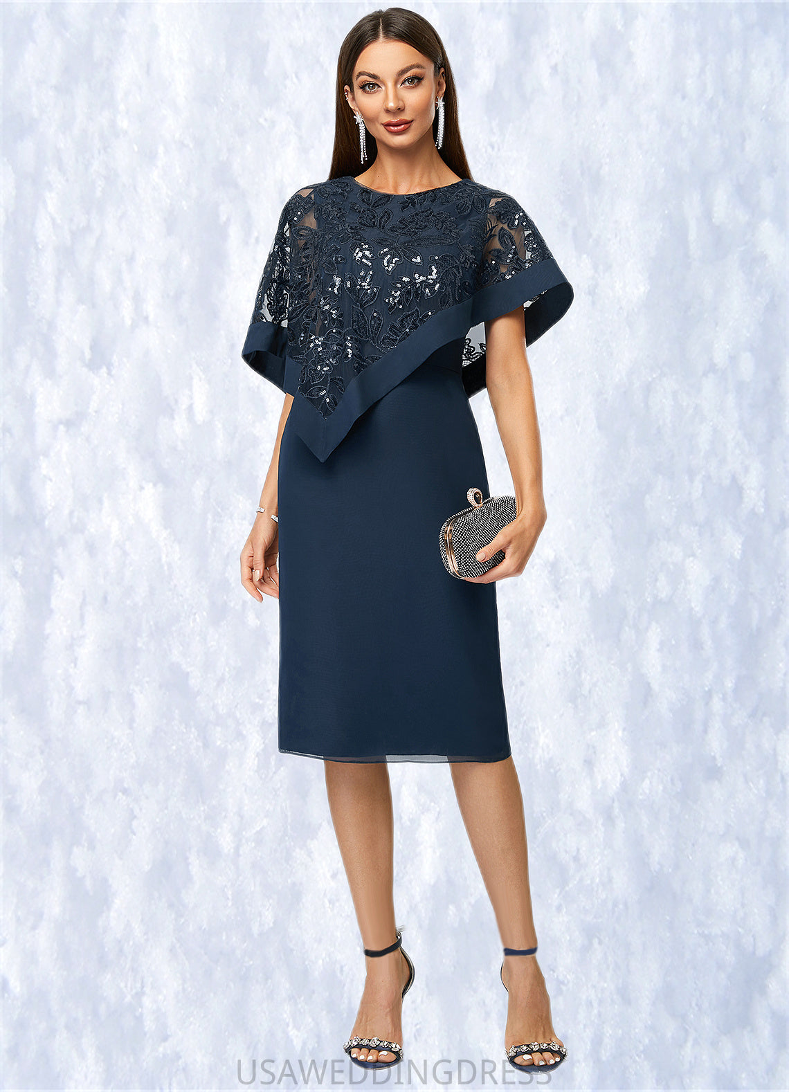 Sophronia Sheath/Column Scoop Knee-Length Chiffon Lace Cocktail Dress With Sequins DSP0022399