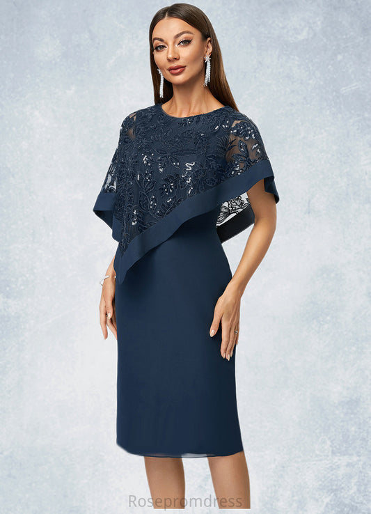 Hedda Sheath/Column Scoop Knee-Length Chiffon Lace Cocktail Dress With Sequins SRSP0022399