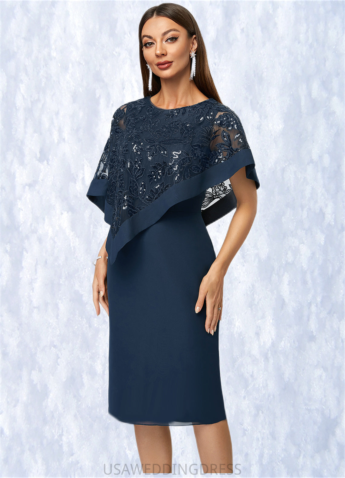 Sophronia Sheath/Column Scoop Knee-Length Chiffon Lace Cocktail Dress With Sequins DSP0022399