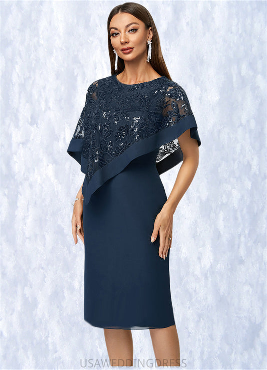 Sophronia Sheath/Column Scoop Knee-Length Chiffon Lace Cocktail Dress With Sequins DSP0022399