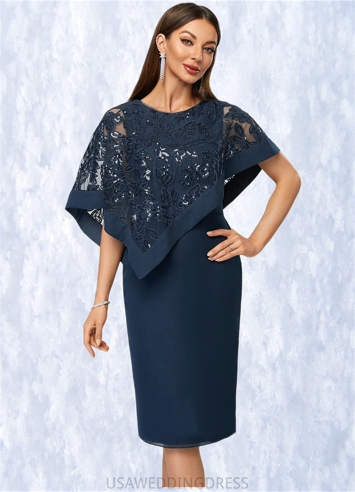 Sophronia Sheath/Column Scoop Knee-Length Chiffon Lace Cocktail Dress With Sequins DSP0022399