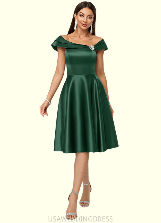 Marina A-line Asymmetrical Knee-Length Satin Cocktail Dress With Rhinestone Crystal Brooch DSP0022407